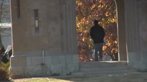 Stock Footage College Students on Campus in Fall - Archway Stock Footage
