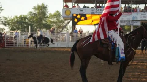Stock Footage - Parade of Horse and Flags - Rodeo - July 4th Stock Footage