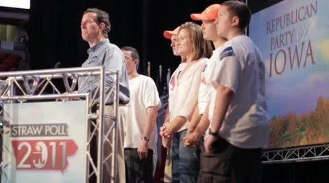 Stock Footage - Rick and Karen Santorum wait to go on stage - Straw Poll closeup Stock Footage