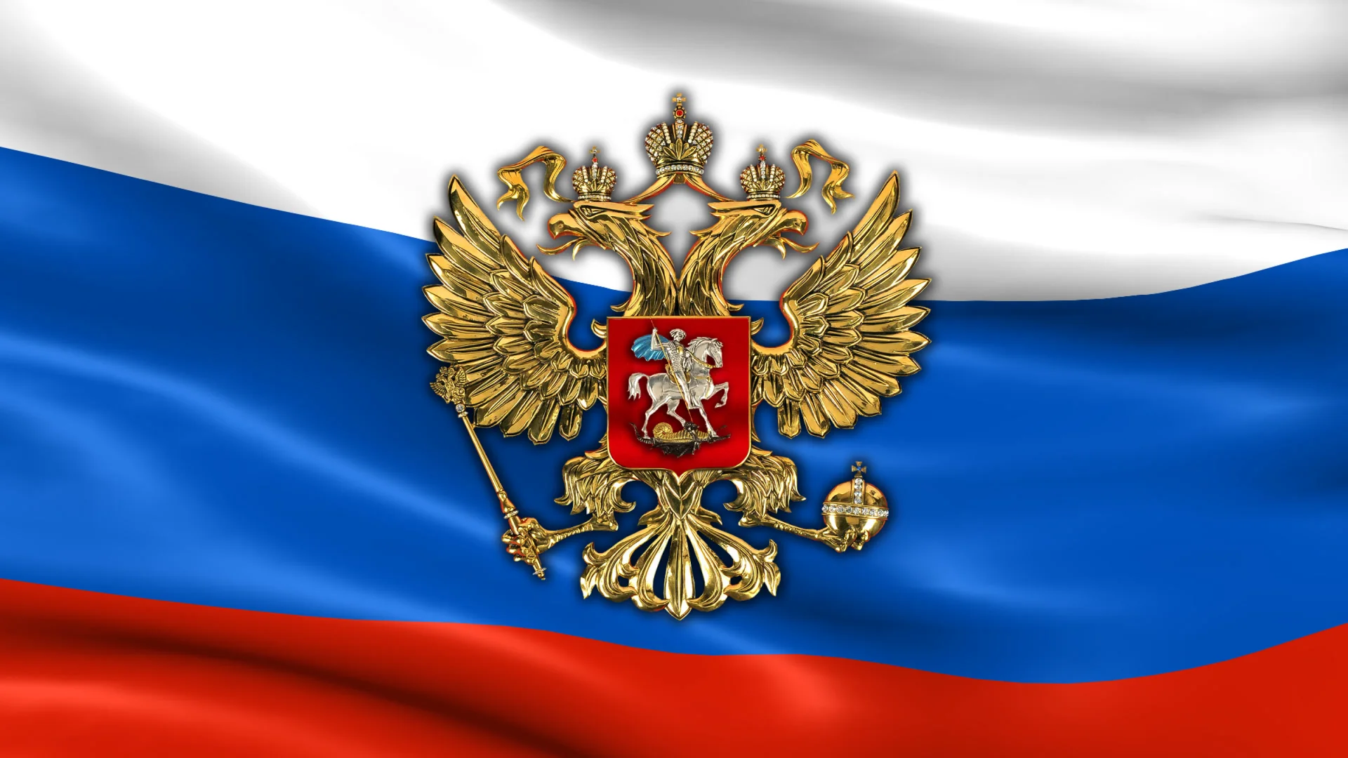 Stock Footage of Russian flag and coat , Stock Video, russia flag with coat  of arms 