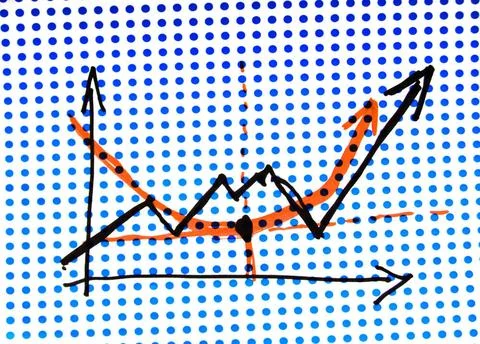 Stock graph drawing graph drawing on dotted background ,model released, Sy... Stockfoto's
