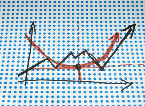 Stock graph drawing graph drawing on dotted background ,model released, Sy... 스톡 사진