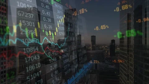 Stock Graph Moving Up Over Modern Skyscrapers Stock Footage 336915841