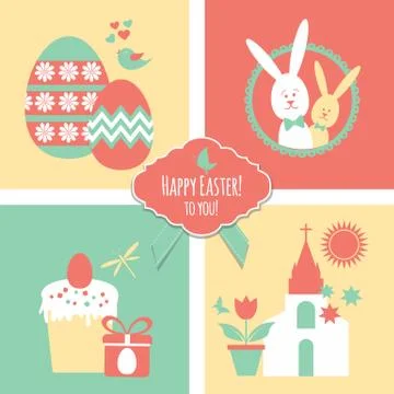 Stock illustration Easter spring background icons 스톡 일러스트