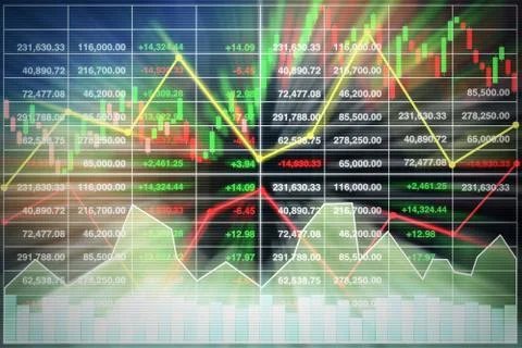 Stock index data analysis of illustration business presentation. Illustrazione stock