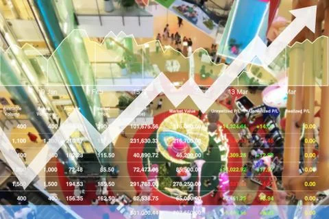 Stock index data analysis shown the success of promotional sale. Stock Photos