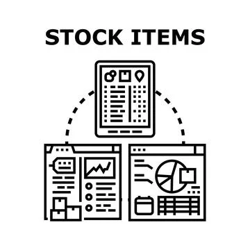Stock items inventory management and digital analytics Stock Illustration