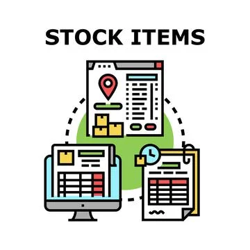 Stock items inventory management and delivery concept Stock Illustration