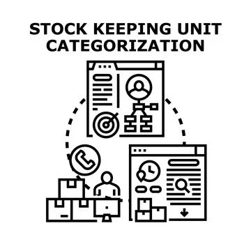 Stock keeping unit categorization process management Illustrazione stock