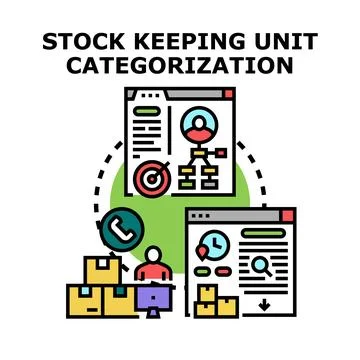 Stock keeping unit categorization process management Stock Illustration