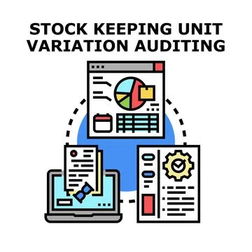 Stock keeping unit variation auditing process concept Stock Illustration