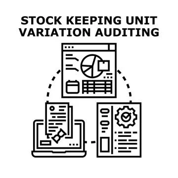 Stock keeping unit variation auditing process concept Stock Illustration