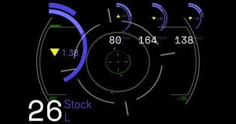 Stock limit data visualization image with circular graphs and numerical Illustrazione stock