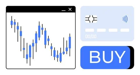 Stock Market Analysis Software Interface with Candlestick Chart, Payment Ca.. Stock Illustration