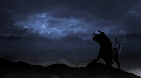 Stock Market Bull Silhouette in a Storm 4K Loop Stock Footage 59797024