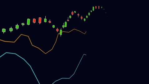Stock market candle stick chart and two line graphes moving up and own. Stock Footage 327941453