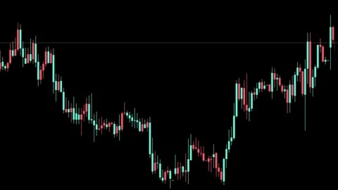 Stock market candlestick chart with fluctuating prices on a black background Stock Footage 333485801