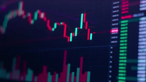 Stock market chart, candlestick graph of crypto currency online. Online trading 스톡 동영상 213280576