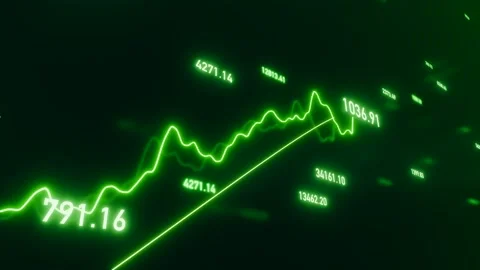 Stock market chart moving up, graph illuminated in green. Stock Footage 308538164