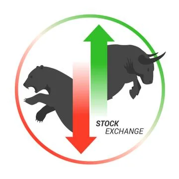 Stock market concept bull vs bear with up and down arrow Stock Illustration