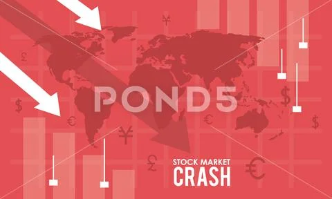 Stock market crash with arrows down and earth maps ~ Clip Art #127203619