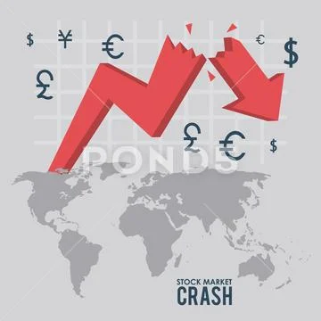 Stock market crash with arrows down and earth maps ~ Clip Art #127205023