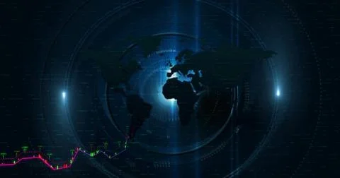Stock market data and graphs over world map image Stock Illustration