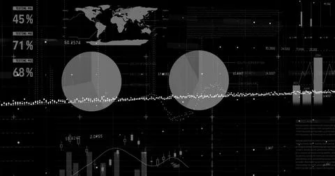 Stock market data and statistical data processing against black background Stock Illustration