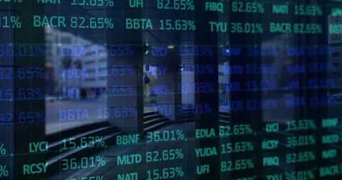 Stock market data animation over people walking in modern office building 库存影片 304567388