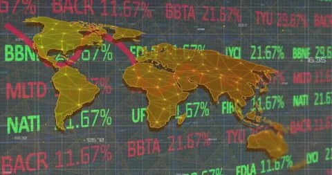 Stock market data animation over world map with percentage changes Stock Footage 304767697