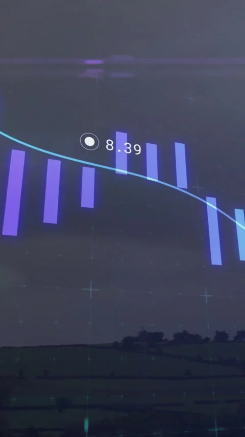 Stock market data animation over rural landscape with hexagonal patterns Stock Footage 343902748