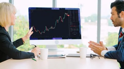 Stock market data chart analysis by ingenious computer software Stock Photos