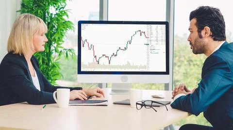 Stock market data chart analysis by ingenious computer software Stock Photos