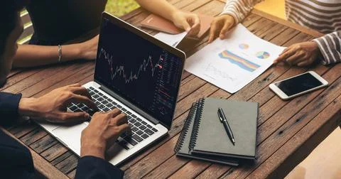 Stock market data chart analysis by ingenious computer software Stock Photos