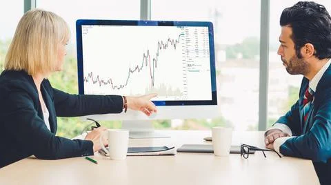 Stock market data chart analysis by ingenious computer software Stock Photos