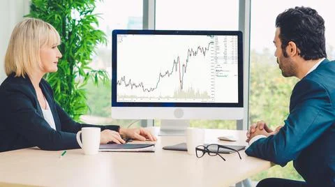 Stock market data chart analysis by ingenious computer software Stock Photos