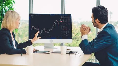 Stock market data chart analysis by ingenious computer software Stock Photos