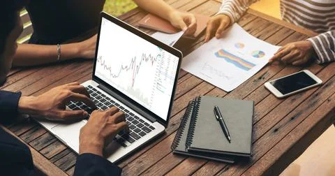 Stock market data chart analysis by ingenious computer software Stock Photos