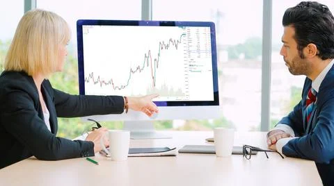 Stock market data chart analysis by ingenious computer software Stock Photos