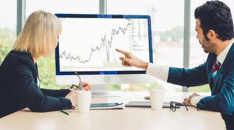 Stock market data chart analysis by ingenious computer software Stock Photos