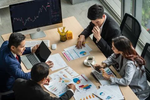 Stock market data chart analysis by ingenious computer software 스톡 사진