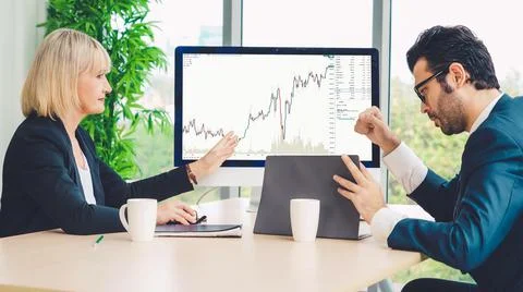 Stock market data chart analysis by ingenious computer software Stock Photos