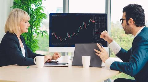 Stock market data chart analysis by ingenious computer software Stock Photos