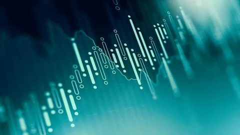 Stock market data displayed in a chart showing trading activity and price Stock Illustration