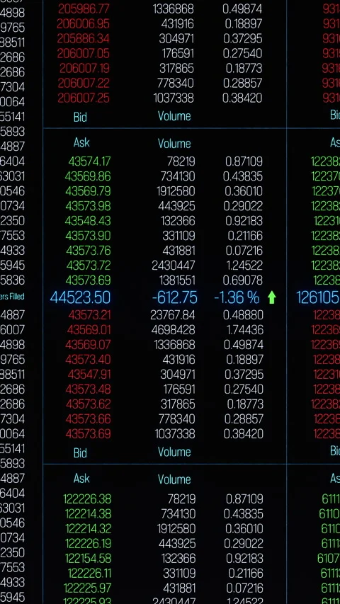 Stock market data, filled orders, bid and ask prices, trading volume. Stock Footage 332645091