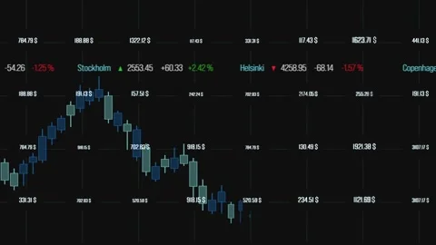 Stock market data grid, chart up and down, ticker board. Stock Footage 332616877