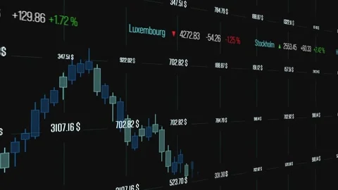 Stock market data grid, chart up and down, ticker board. Stock Footage 332616882