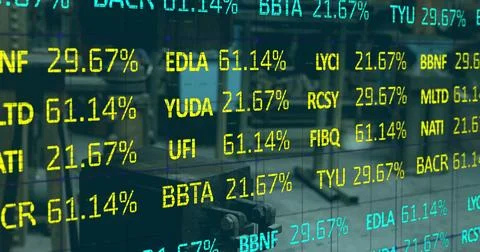 Stock market data image over people working in office 스톡 일러스트