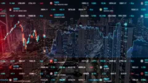 Stock Market Data Over Modern Asian Night City Stock Footage 336915872