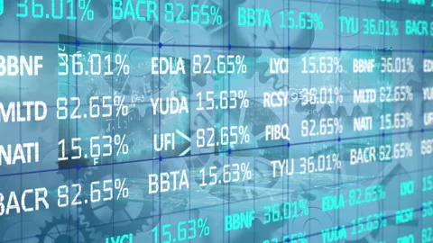 Stock market data processing against setting icons spinning Stock Footage 139530543